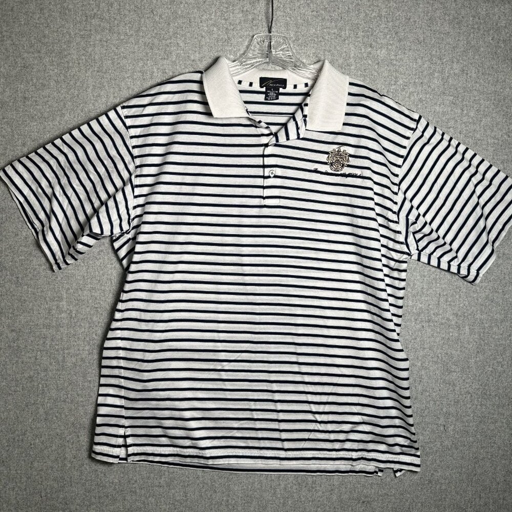 Trump National Golf Club Large Polo Shirt Striped Short Sleeve White Blue Collar